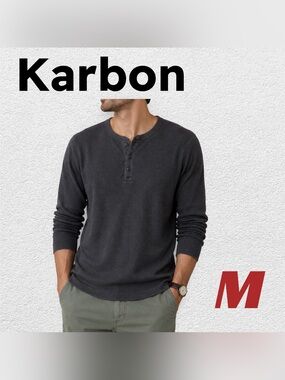 🇨🇦👍GUC KARBON | M | Everyday basic Blue waffle Henley long sleeves top❗️read